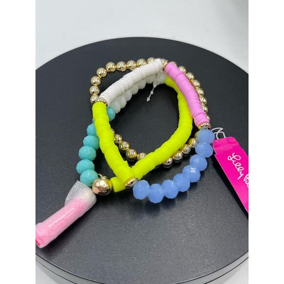 Lilly Pulitzer NWT Hi Summer Bracelet Set‎ Gold Tone Pink
Blue Beaded Stretch - Picture 5 of 7